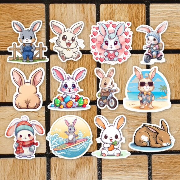 Rabbit Sticker Pack of 12 Vinyl Stickers - Waterproof Die Cut Bunny Sticker Set - Picture 1 of 4